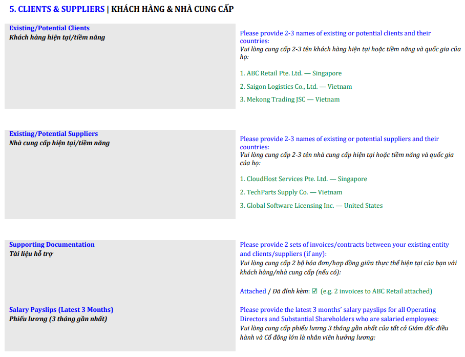 Sample Form Section 05: Clients, Suppliers, Contracts & Payslips